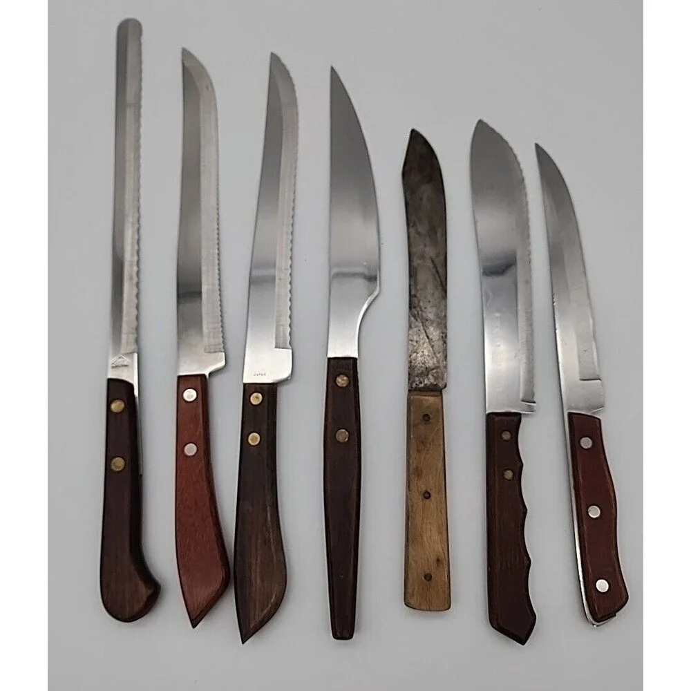 Vintage Kitchen Knives with Wood Handles Various Makers Lot Of 7 Knives